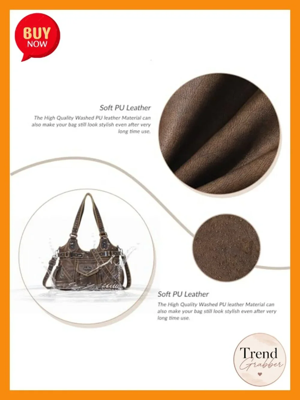 Soft Hobo Shoulder Bag with Metal Studs, Zipper Pockets for Women